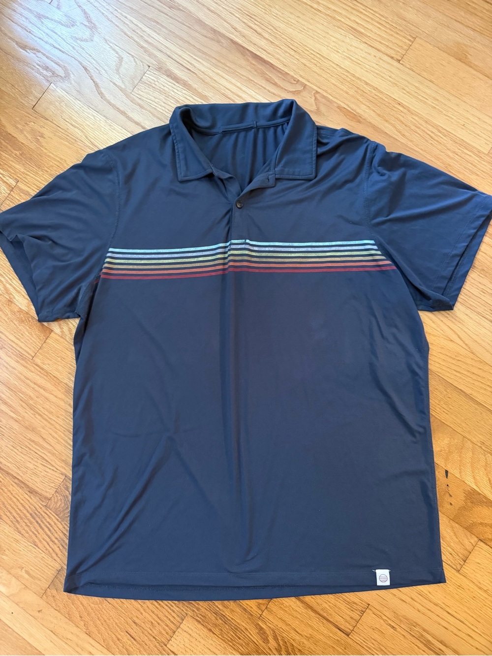 Marine Layer The Air Polo Mens XL Navy Multi-Stripe Short Sleeve Shirt 14914